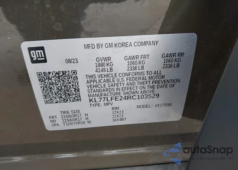 2024 Chevrolet Trax Fwd Sp from USA, damaged, VIN KL77LFE24RC103529